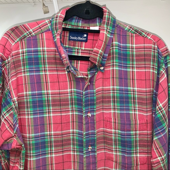 Vintage 90s Distressed Mens Red Green Blue Plaid Shirt Long Sleeve Cotton XL - Picture 1 of 7